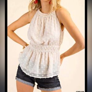 Kori  Dotted Swiss Chiffon Halter Neck Top, size Small